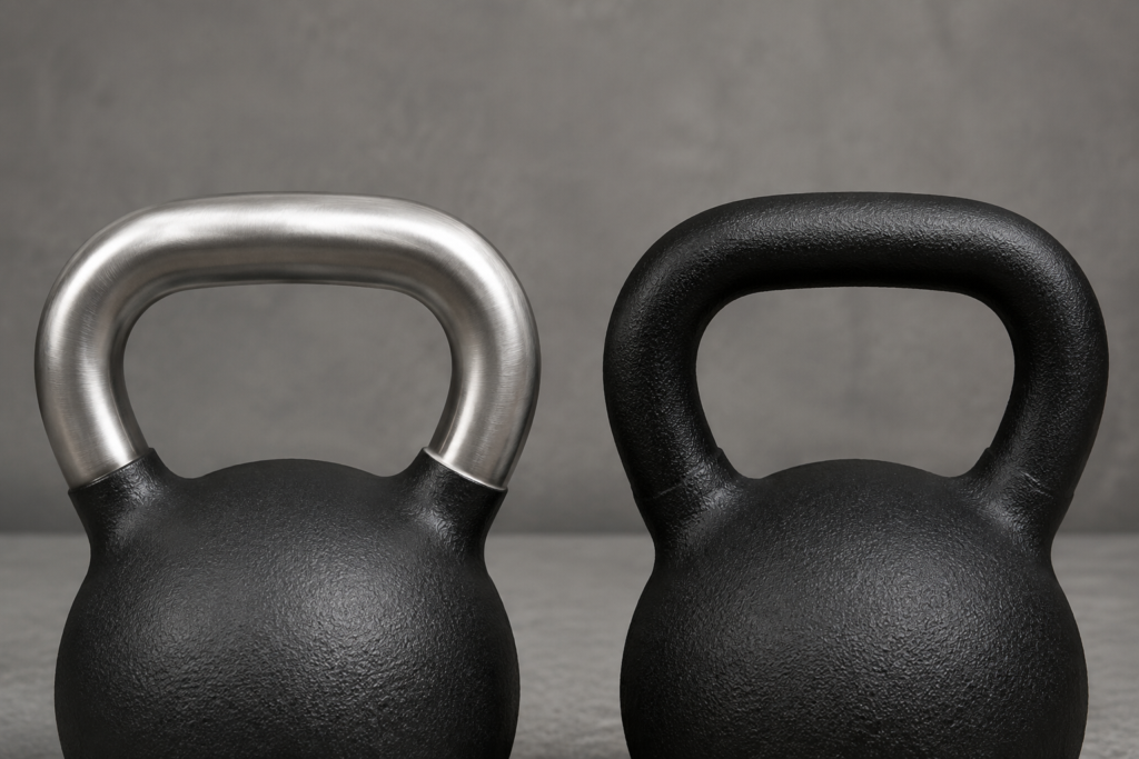 Tay cầm tạ kettlebell bằng thép thô gia công so với tay cầm đúc được sơn tĩnh điện mờ
